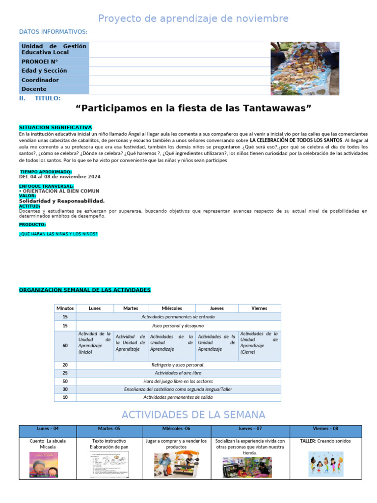 Proye de Aprendizaje II CICLO NOV 2024 | PDF | Panes | Evaluación