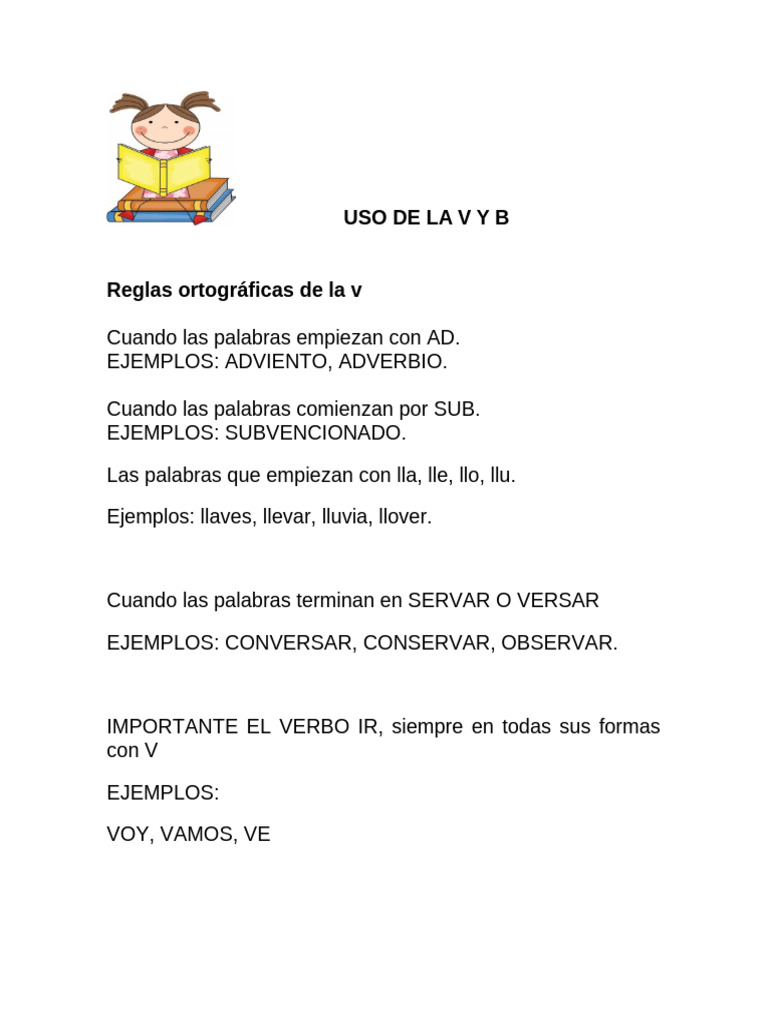 Reglas del uso de la V y B | PDF | Artes del Lenguaje y Comunicación ...