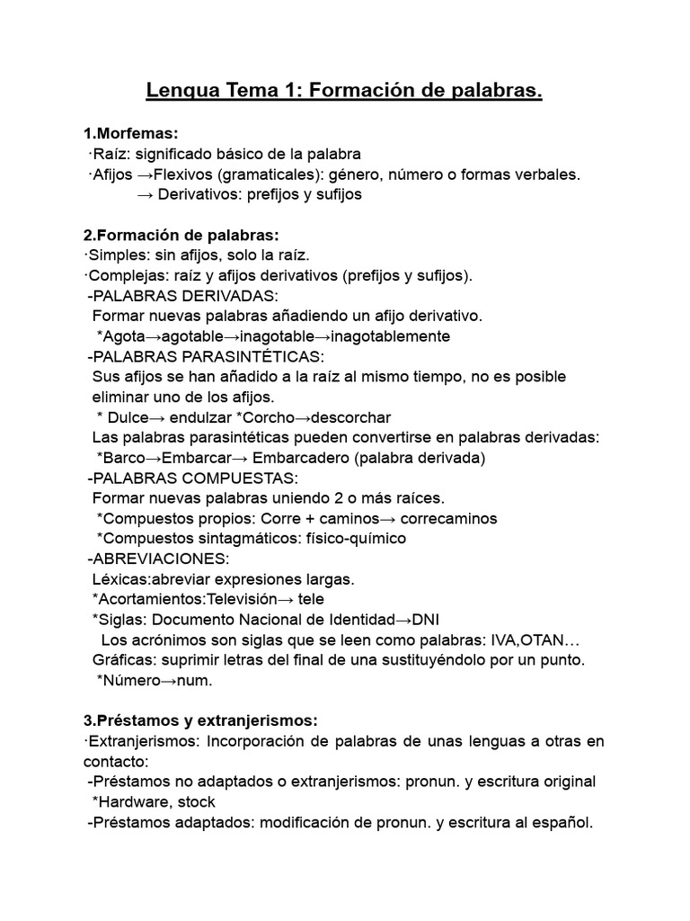 Lengua Tema 1 Pdf Palabra Lingüística