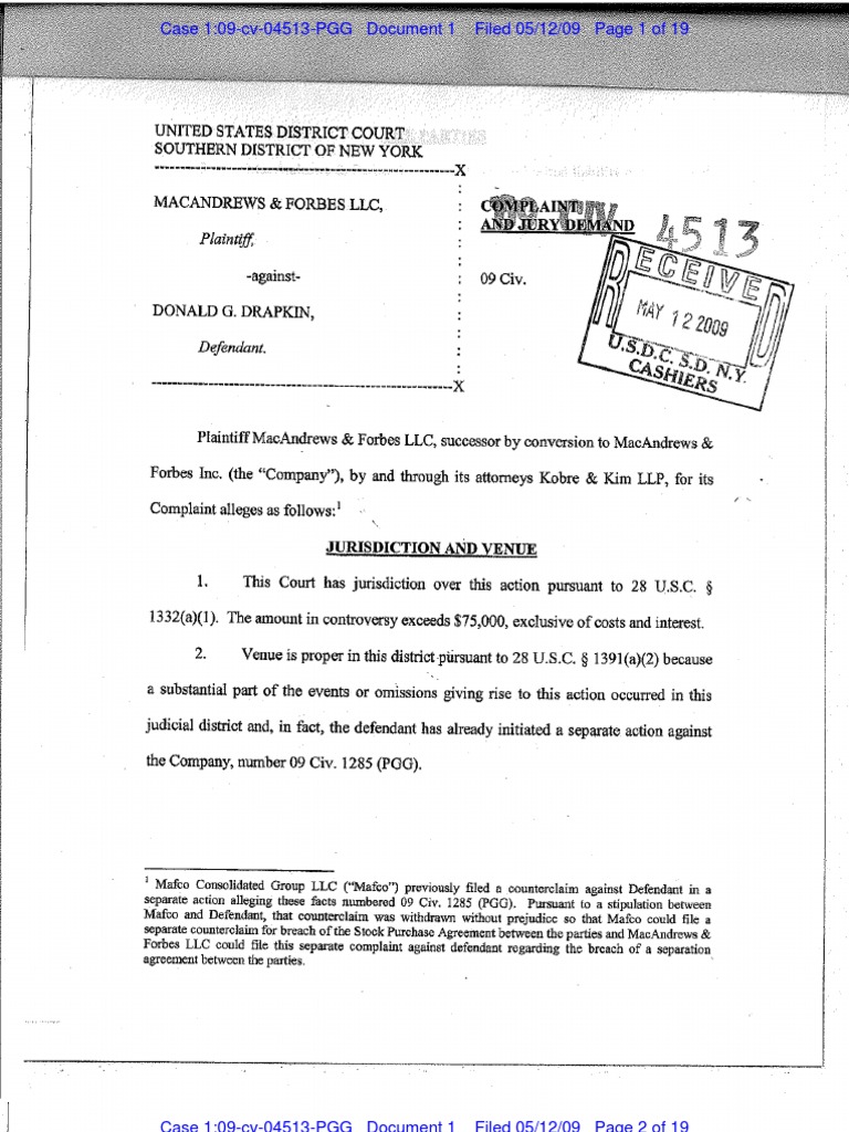 MacAndrews & Forbes v. Donald G. Drapkin PDF Civil Rights Act Of