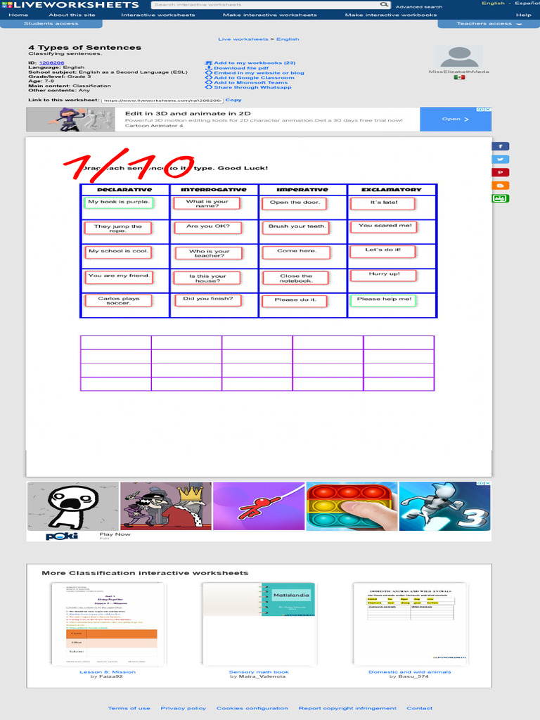 4 Types of Sentences Worksheet | PDF