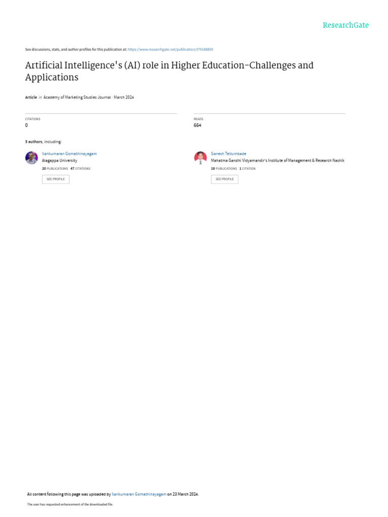 AI in Higher Education: Challenges & Applications | PDF | Artificial ...