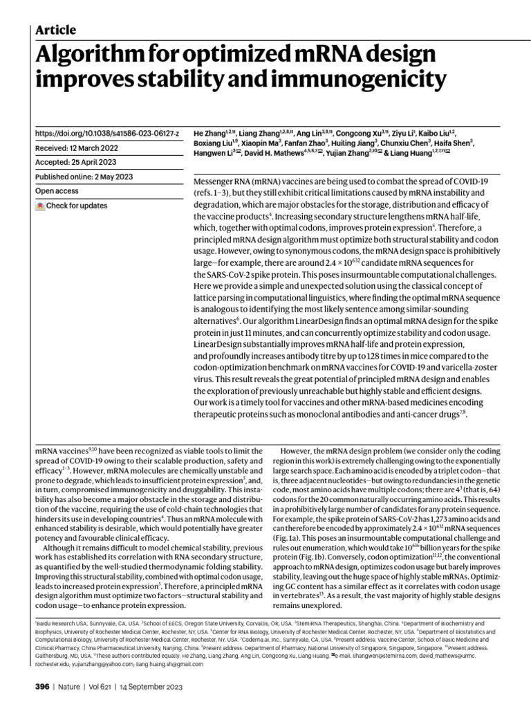 Algorithm For Optimized mRNA Design Improves Stability and ...