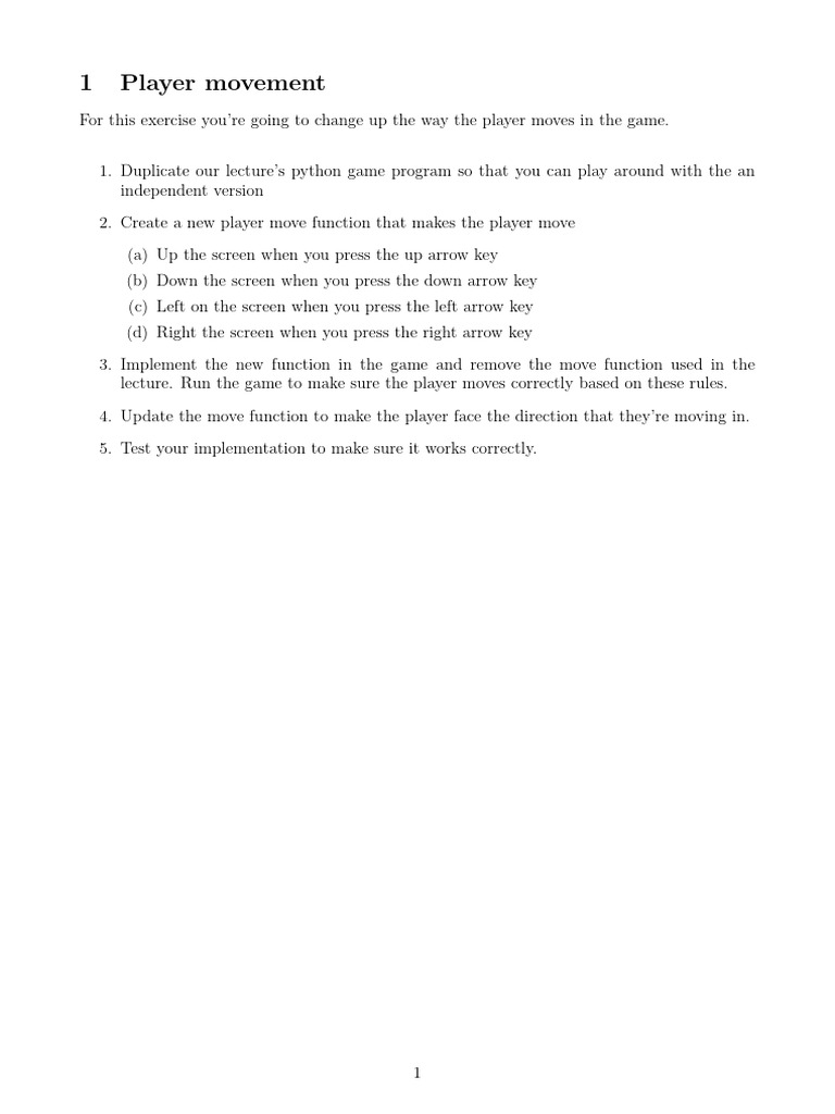 Week 2 Player Movement Exercises | PDF | Computers | Technology ...