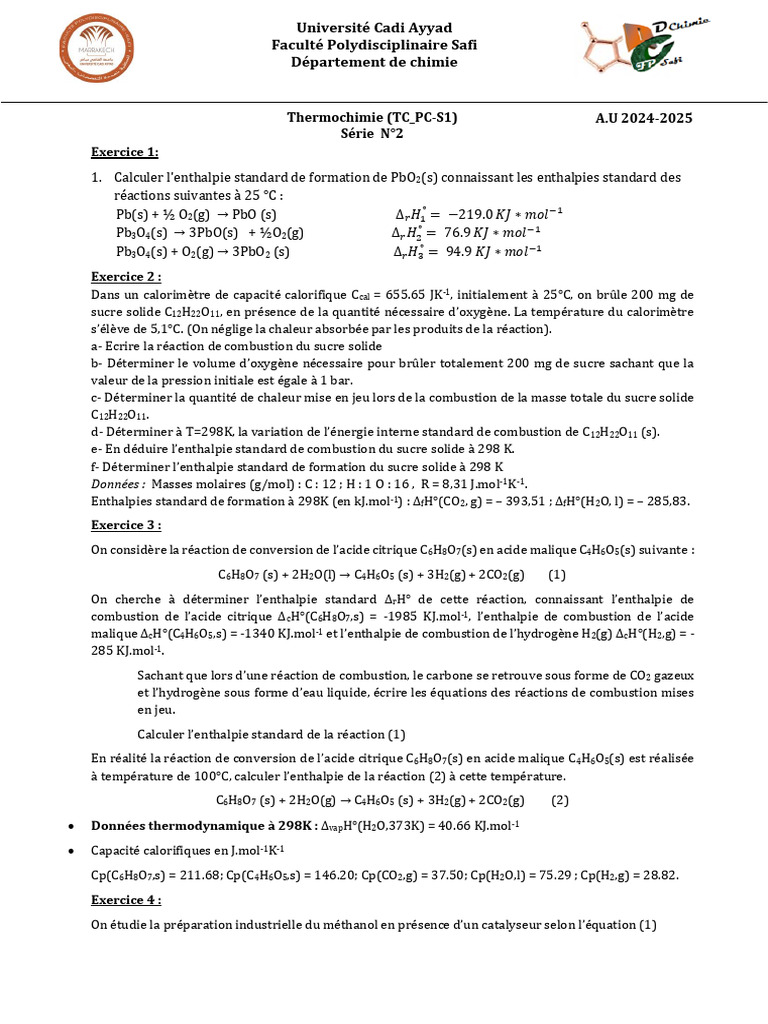Enthalpies standards de formation et combustion | PDF | Enthalpie ...