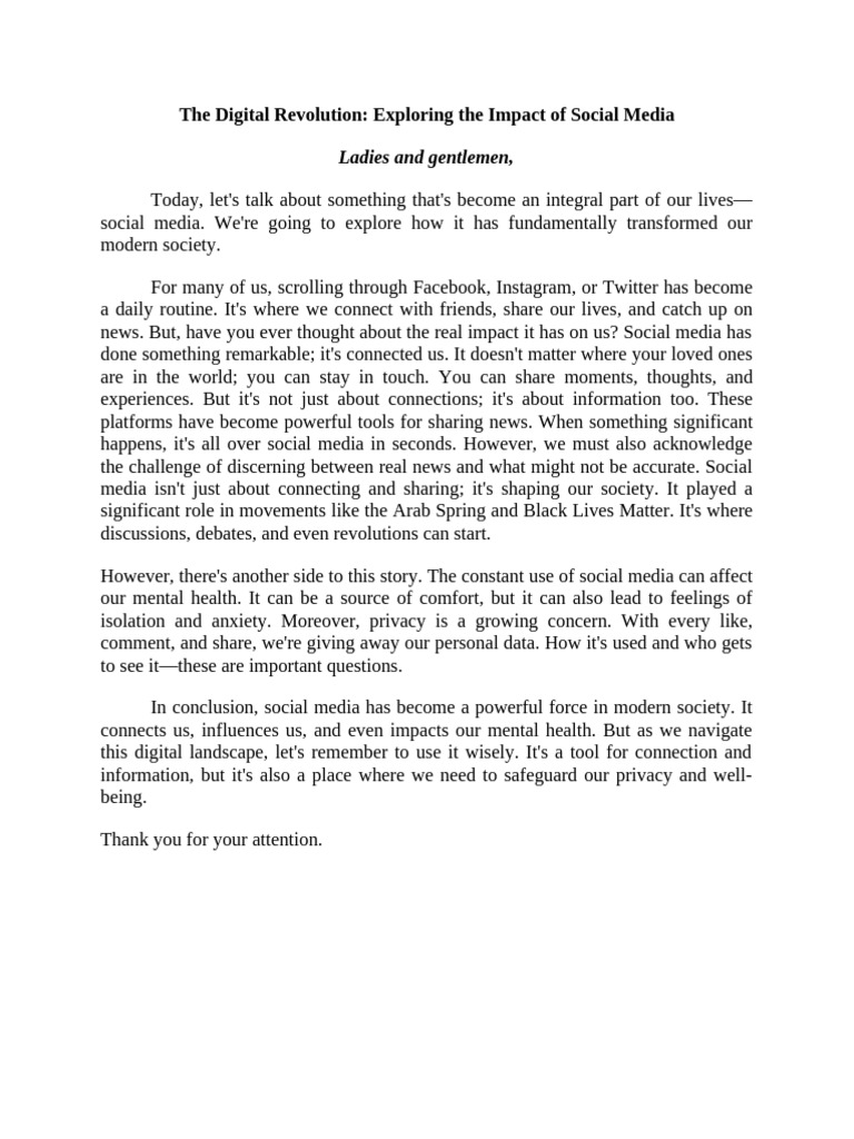 Informative Speech Sample Pdf Social Media Popular Culture