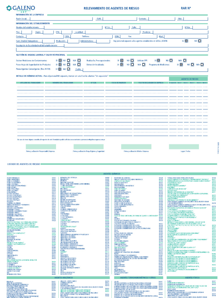 Formulario RAR de Operarios y Administrativos | PDF