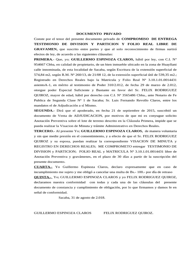 Compromisos y Contratos Legales en Sacaba | PDF | Ley común