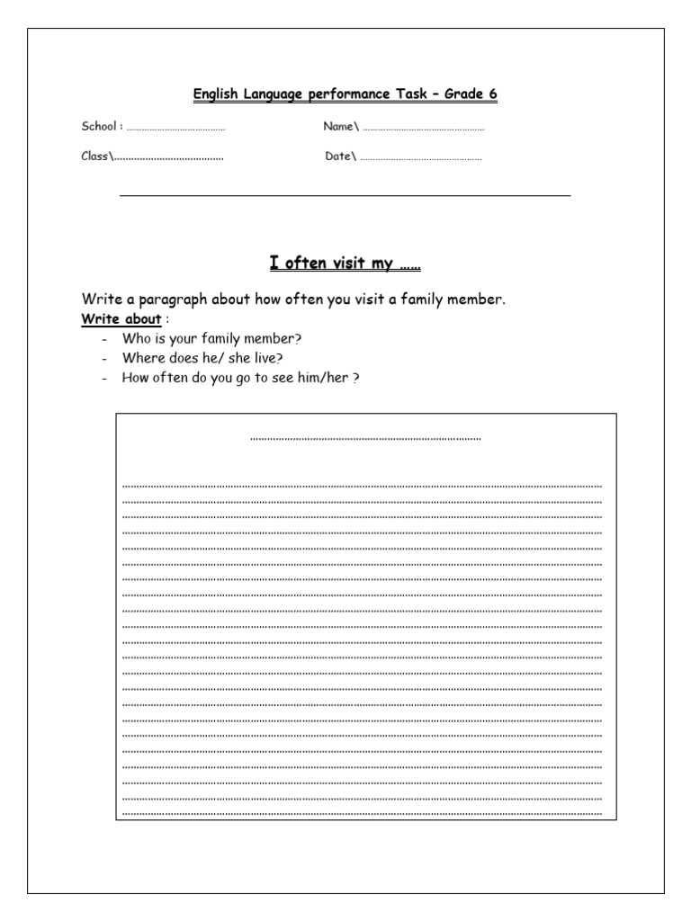 English Language Performance Task G.6 | PDF