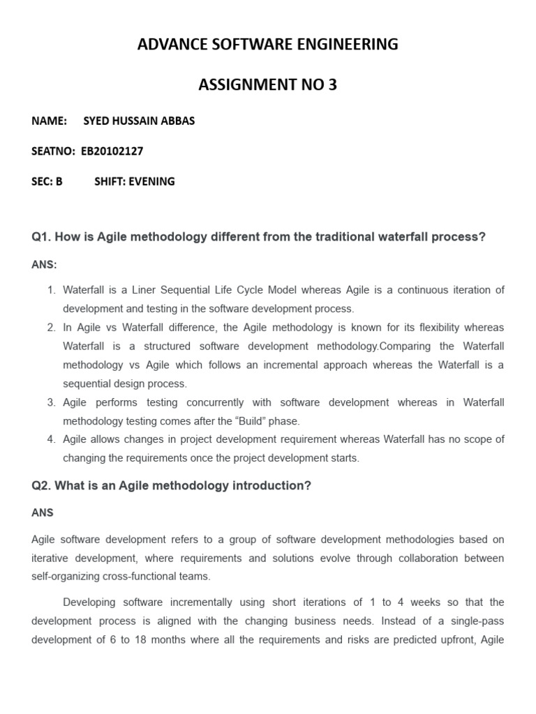 ASE ASSIGNMENT | PDF | Software Development Process | Agile Software ...