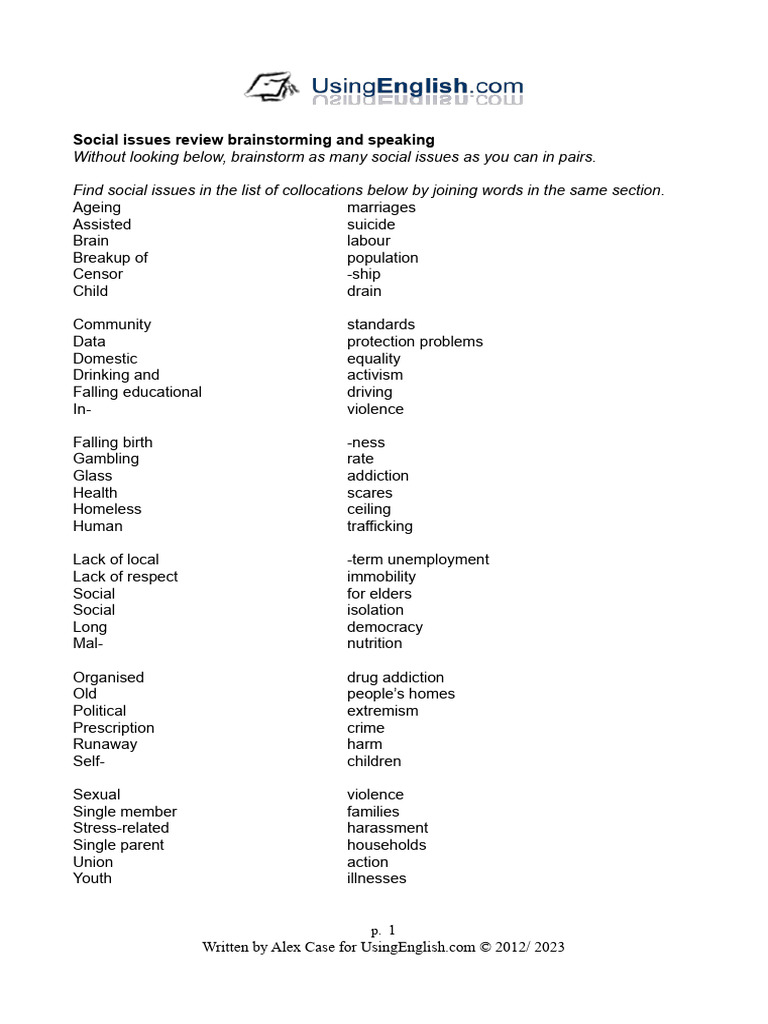 Social-Issues-Brainstorming-And-Speaking Resolved | PDF | Violence ...