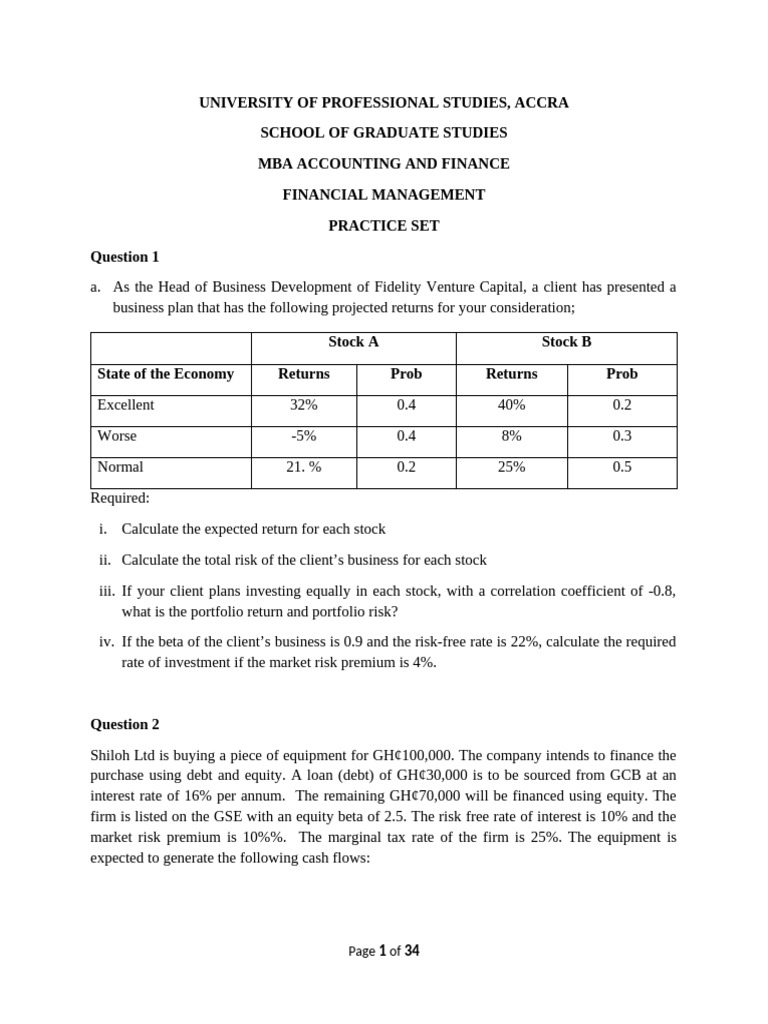 MBA Financial Management Practice Set | PDF | Bonds (Finance) | Stocks