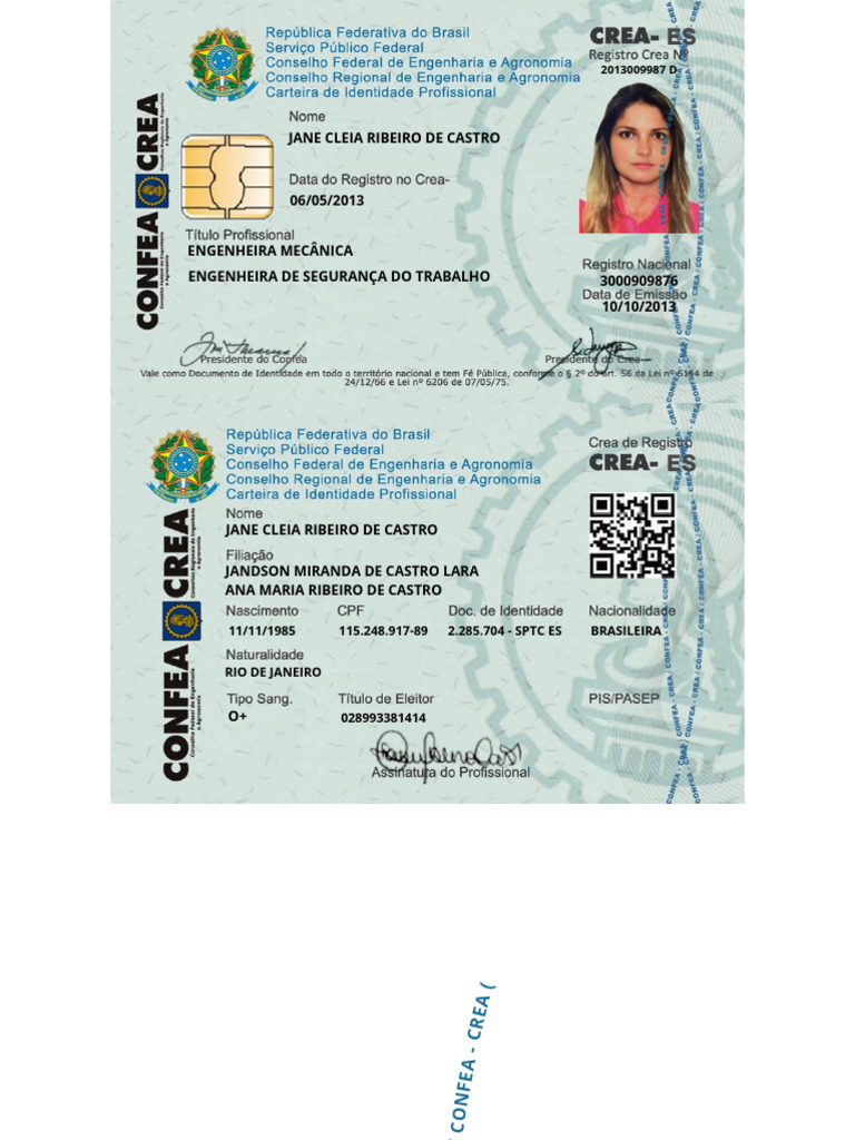 Carteirinha CREA de Jane Cleia | PDF