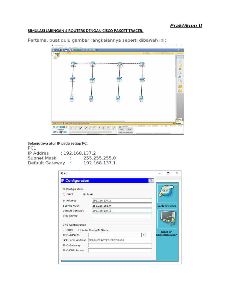 Simulasi Jaringan 4 Routers Dengan Cisco Pakcet Tracer | PDF