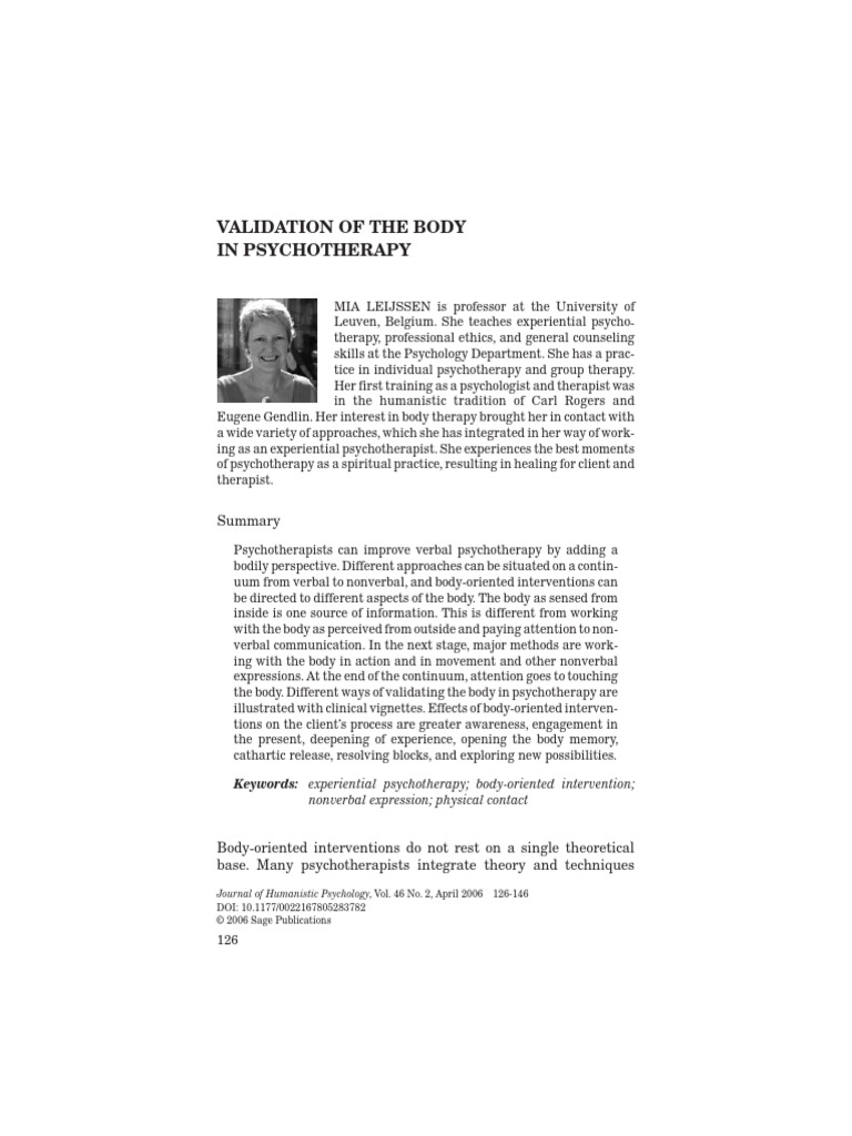 Body Validation in Psychotherapy | PDF | Psychotherapy | Nonverbal ...