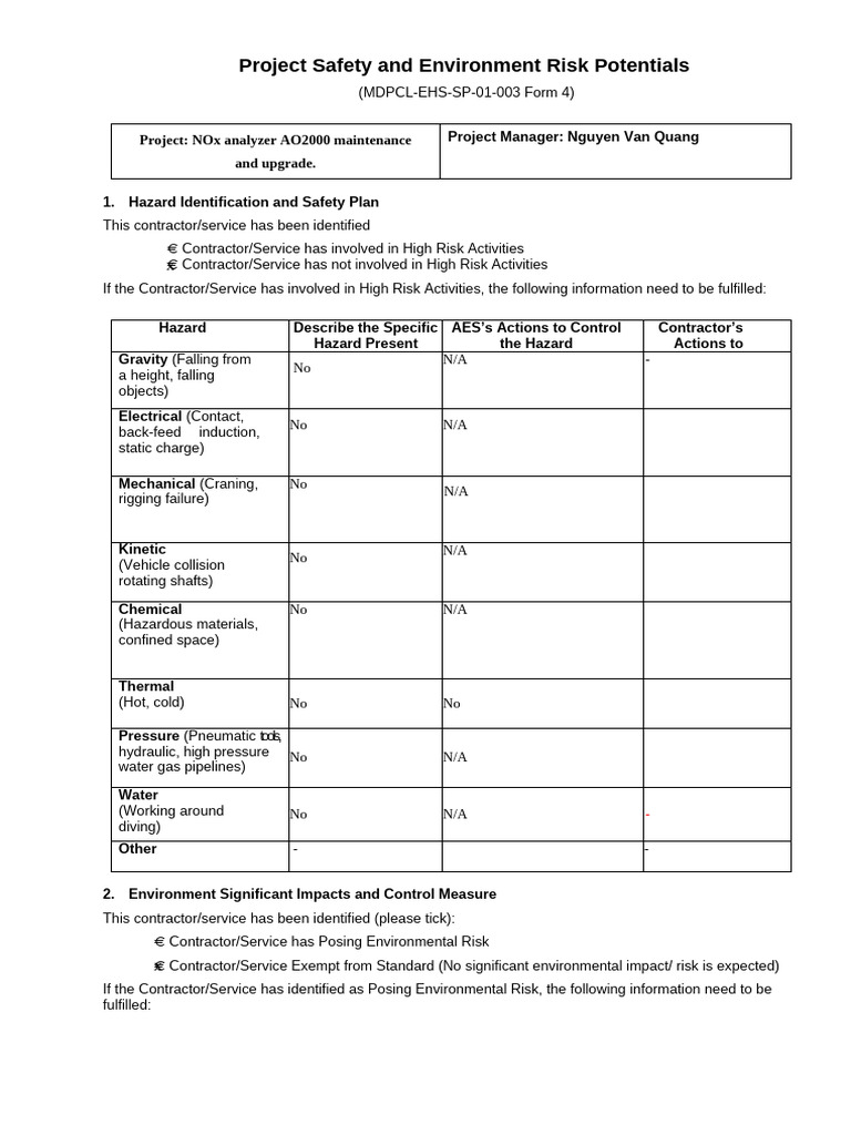 Form 4 Safety and Environment Risk Potentials NOx Ugrade. | PDF | Waste ...