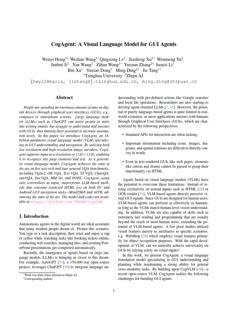 Cogagent: A Visual Language Model For Gui Agents | PDF | Image ...