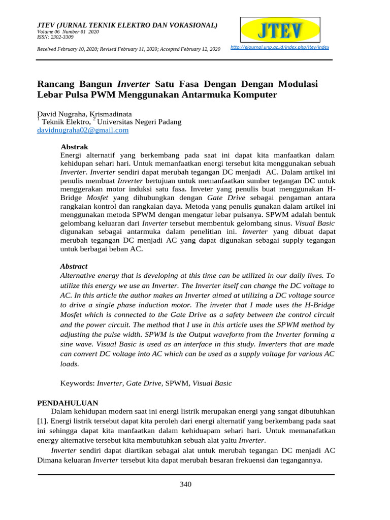 Rancang Bangun Inverter Satu Fasa Dengan Dengan Modulasi | PDF