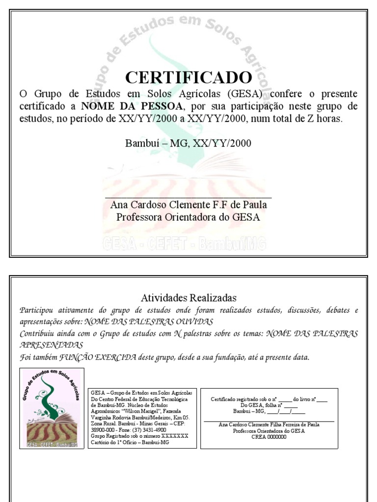 MODELO CERTIFICADO DE PARTICIPAÇÃO