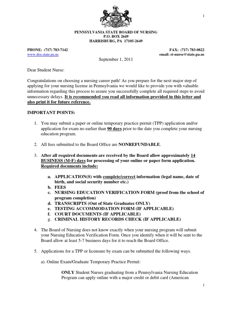 Student Nurse Letter | National Council Licensure Examination | Test