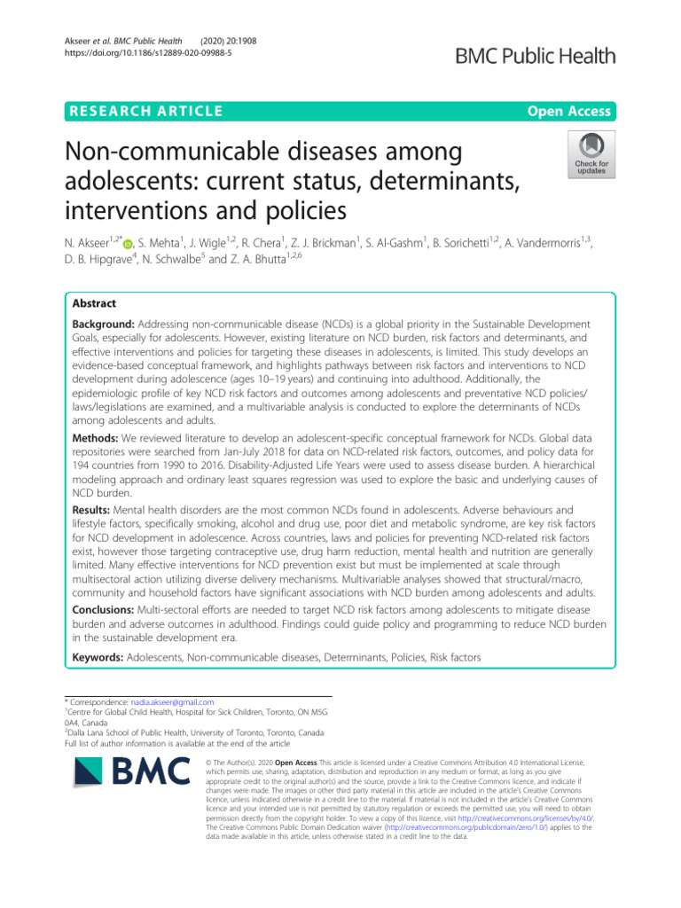 Non-Communicable Diseases in Adolescents | PDF | Non Communicable ...
