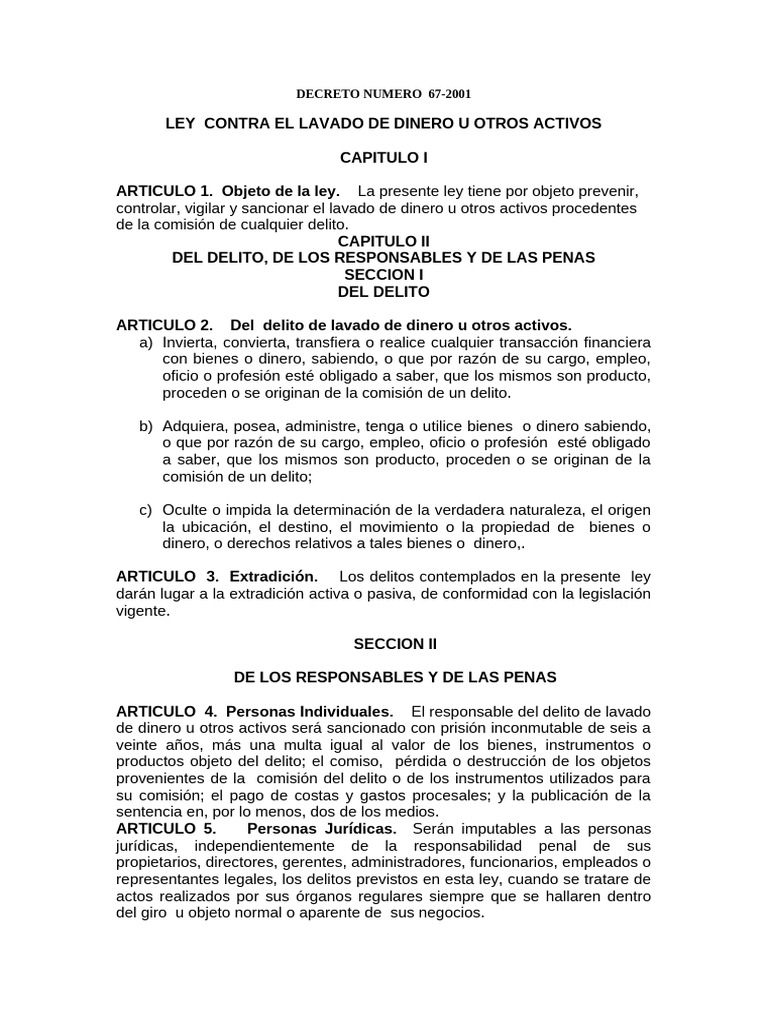 Ley Contra el Lavado de Dinero 2001 | PDF | Justicia | Crimen y violencia