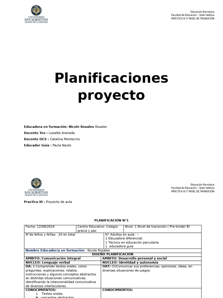 Planificacion Proyecto de Aula Prekinder | PDF | Educación de la ...