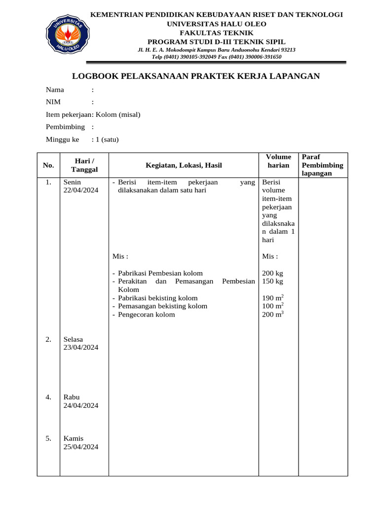 Logbook Praktik Kerja Lapangan Teknik Sipil | PDF