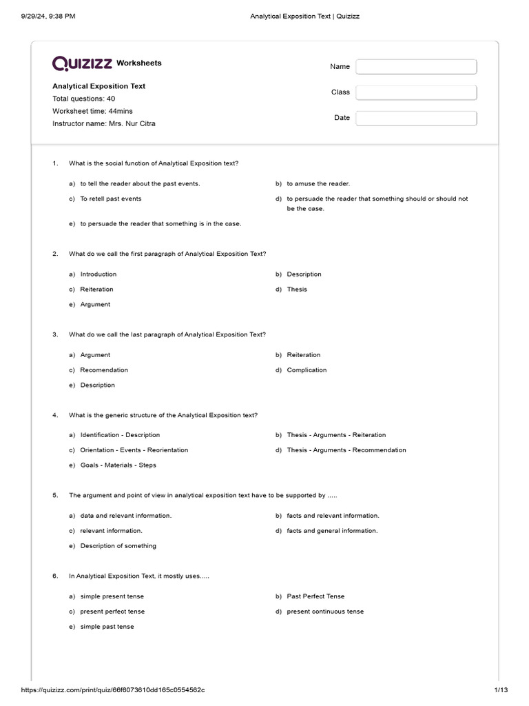 Analytical Exposition Text Worksheets | PDF | Cardiovascular Diseases ...