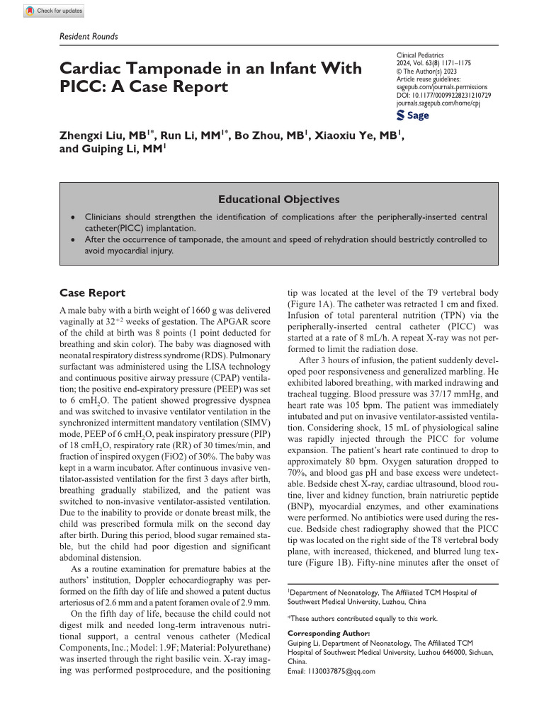 Liu Et Al 2023 Cardiac Tamponade in An Infant With Picc A Case Report ...