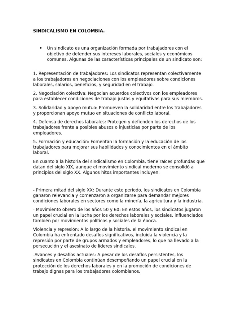 Sindicalismo en Colombia | PDF | Sindicato | Derecho laboral