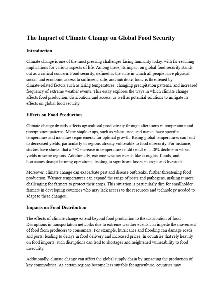 Climate Change and Food Security Impact | PDF | Food Security | Climate ...