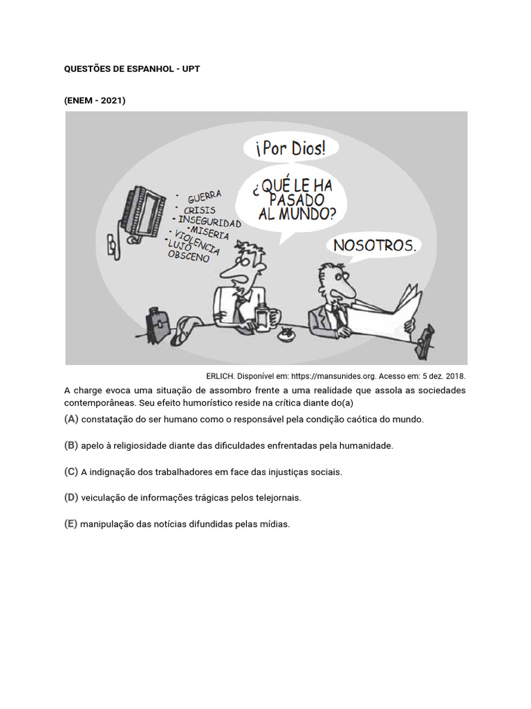 Questões de Espanhol no ENEM 2021-2023 | PDF