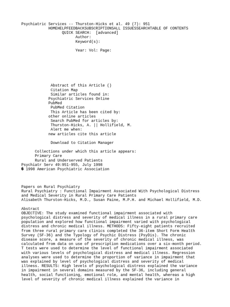 Functional impairment associated with psychological distress pdf