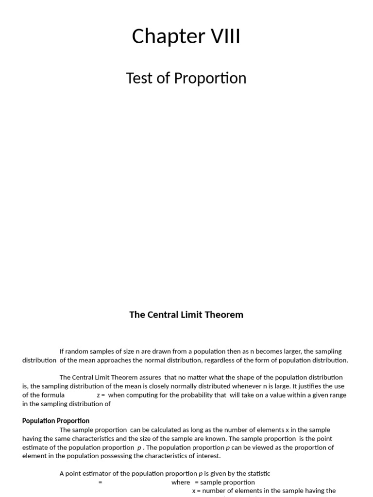 Central Limit Theorem & Proportions Guide | PDF | Sampling (Statistics ...