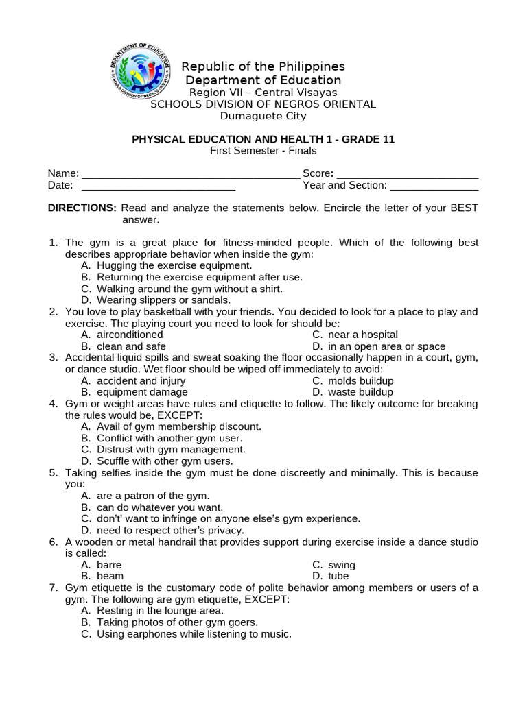 Grade 11 Pe and Health - Quarter 2 Assessment | PDF | Personal Trainer ...