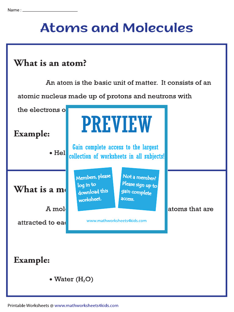 Atoms Molecules Chart PDF