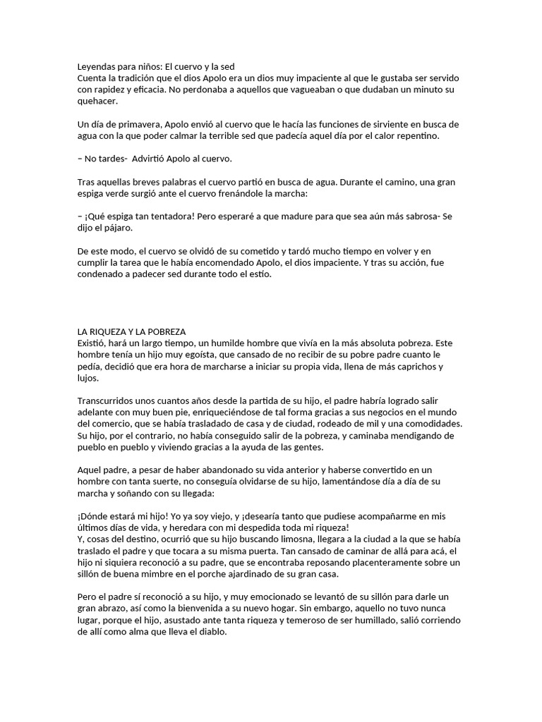 Leyendas cortas para niños | PDF