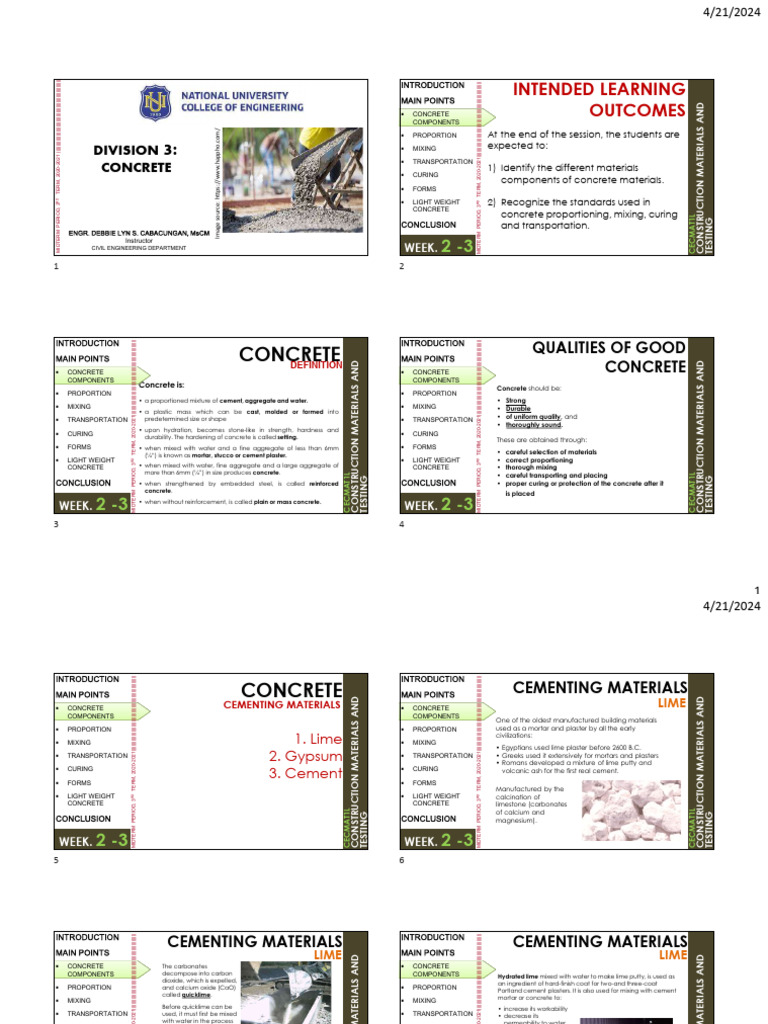 Concrete Materials and Testing Overview | PDF | Lime (Material) | Concrete