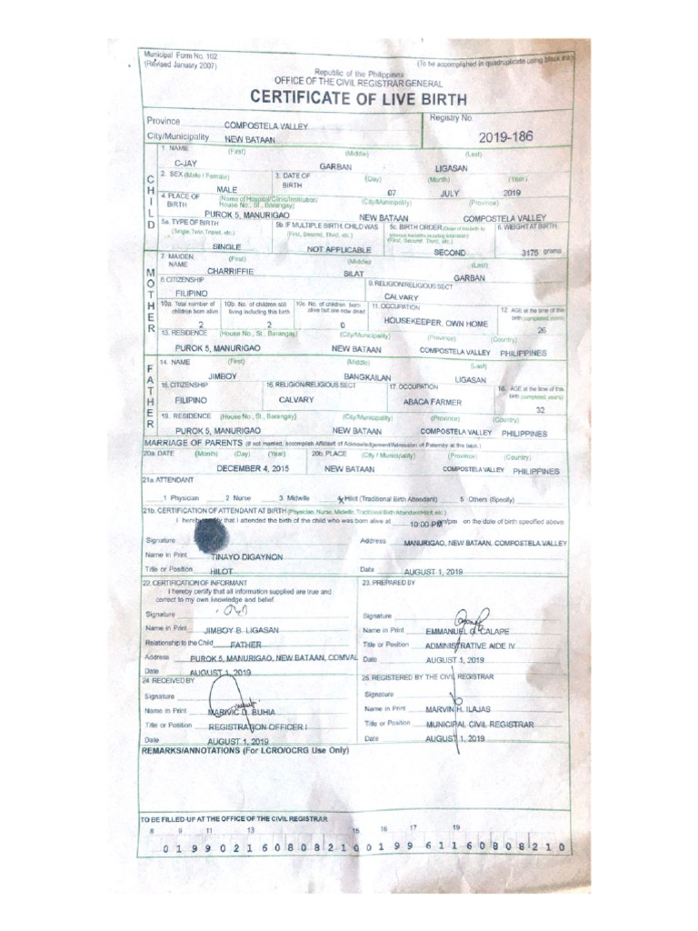 Certificate of Live Birth PDF
