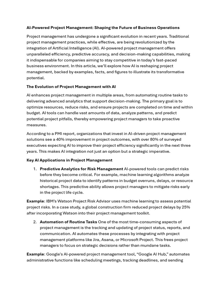 AI in Project Management: Transforming Efficiency | PDF | Artificial ...