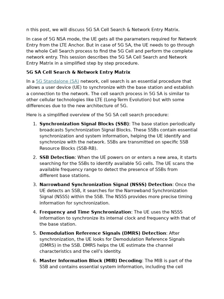 5G SA Cell Search Process Explained | PDF | Wireless | Computing