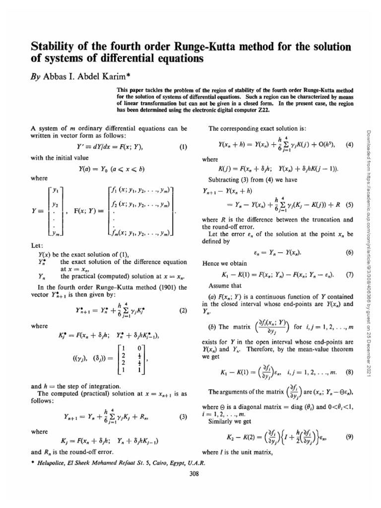 Stability of The Fourth Order Runge-Kutta Method For The Solution of ...