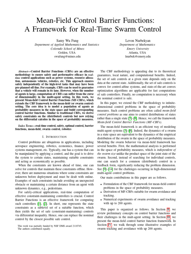 Mean-Field Control Barrier Functions | PDF | System | Optimal Control