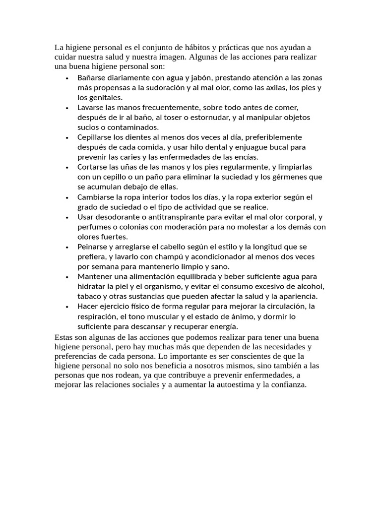 Guía de Higiene Personal Esencial | PDF | Relaciones personales ...