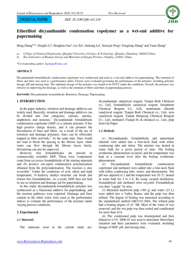 Papermaking and Wet End Chemistry | PDF | Formaldehyde | Materials Science