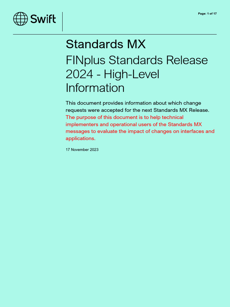 FINplus Standards MX Release 2024 Overview | PDF | Information