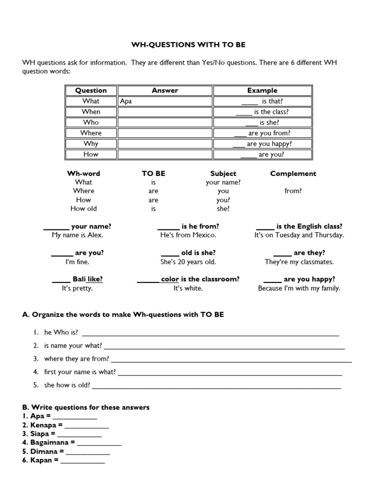 A1 - WH - Questions To Be | PDF