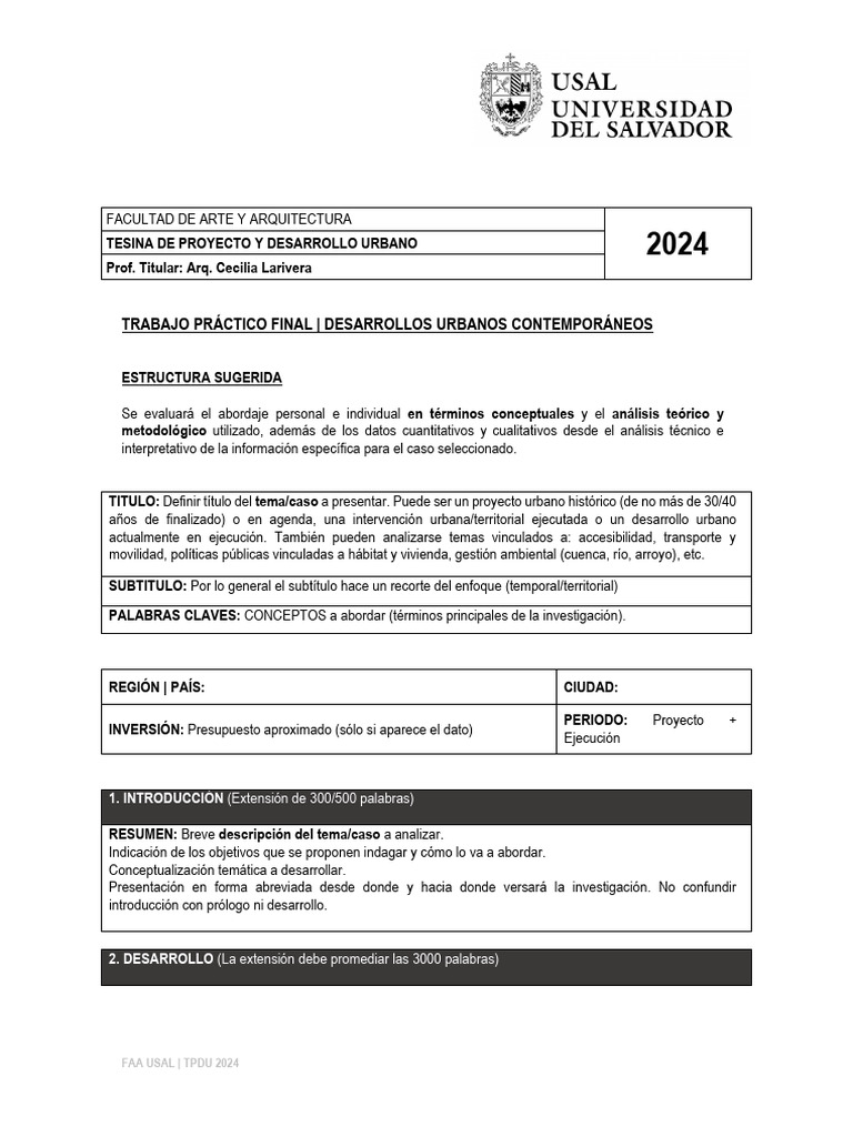 Faa-Arq Ficha TP Final Tpdu 2024 | PDF | Planificación urbana