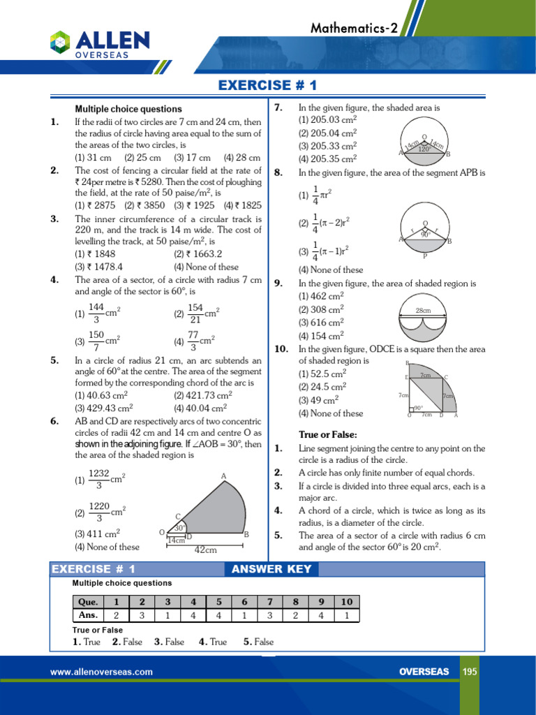 Area Calculations for Circular Shapes | PDF | Area | Circle